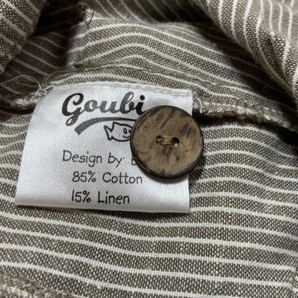 Goubi Cotton Linen Blend Tan White Stripe Lantern Crop Pants US Sz S - Picture 9 of 10